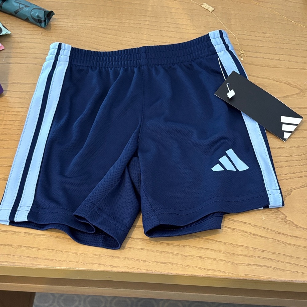 Adidas Kids Dark Blue Shorts with Light Blue Stripes